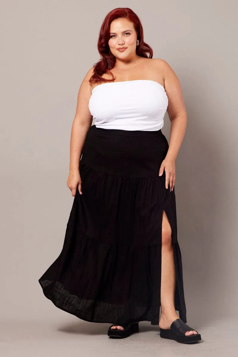 Street Attire Stylish Finish Black Maxi Skirt Linen Blend Split