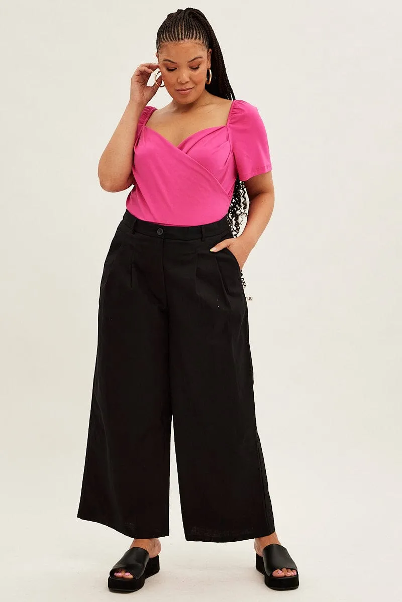 Black Wide Leg Pants High Rise stain resistant coating