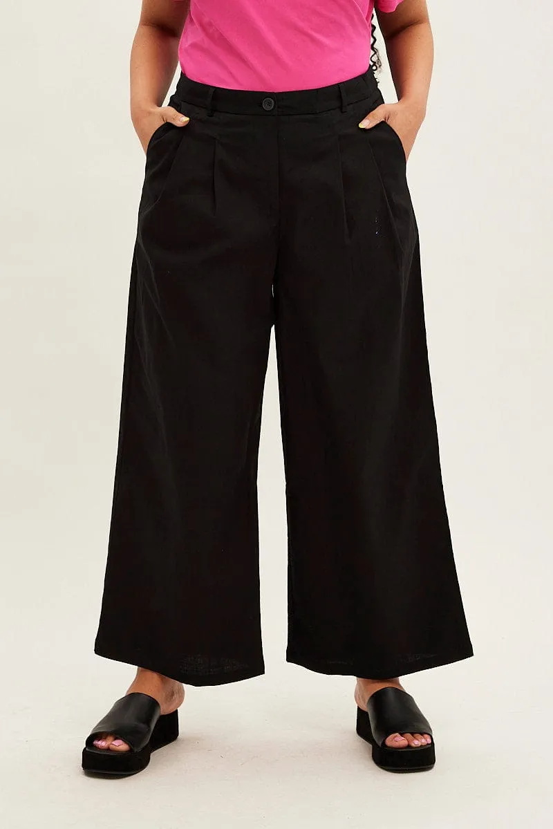 Belt loops Workout-ready Black Wide Leg Pants High Rise