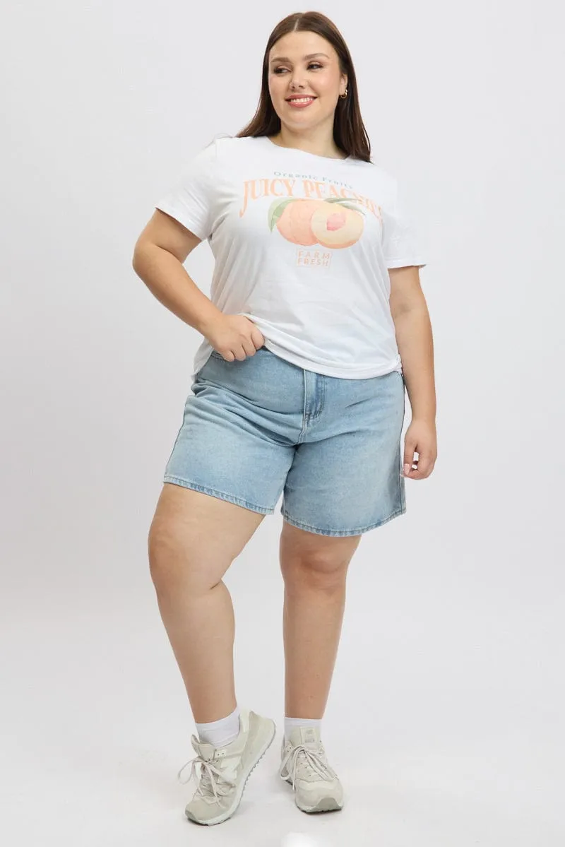 White Graphic T Shirt Short Sleeve Crew Neck Comfort Apparel