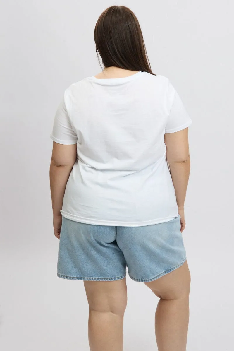 White Graphic T Shirt Short Sleeve Crew Neck Daily Outfit Fashionable Option