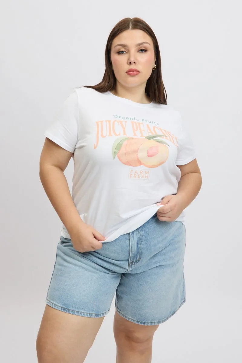 Comfy Fit Layer Reinforced Shoulder Stitching White Graphic T Shirt Short Sleeve Crew Neck