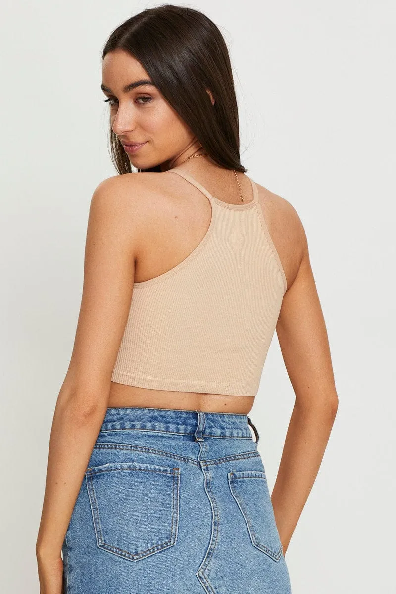 Photo Glam Office Glam Beige Rib Top Seamless Crop