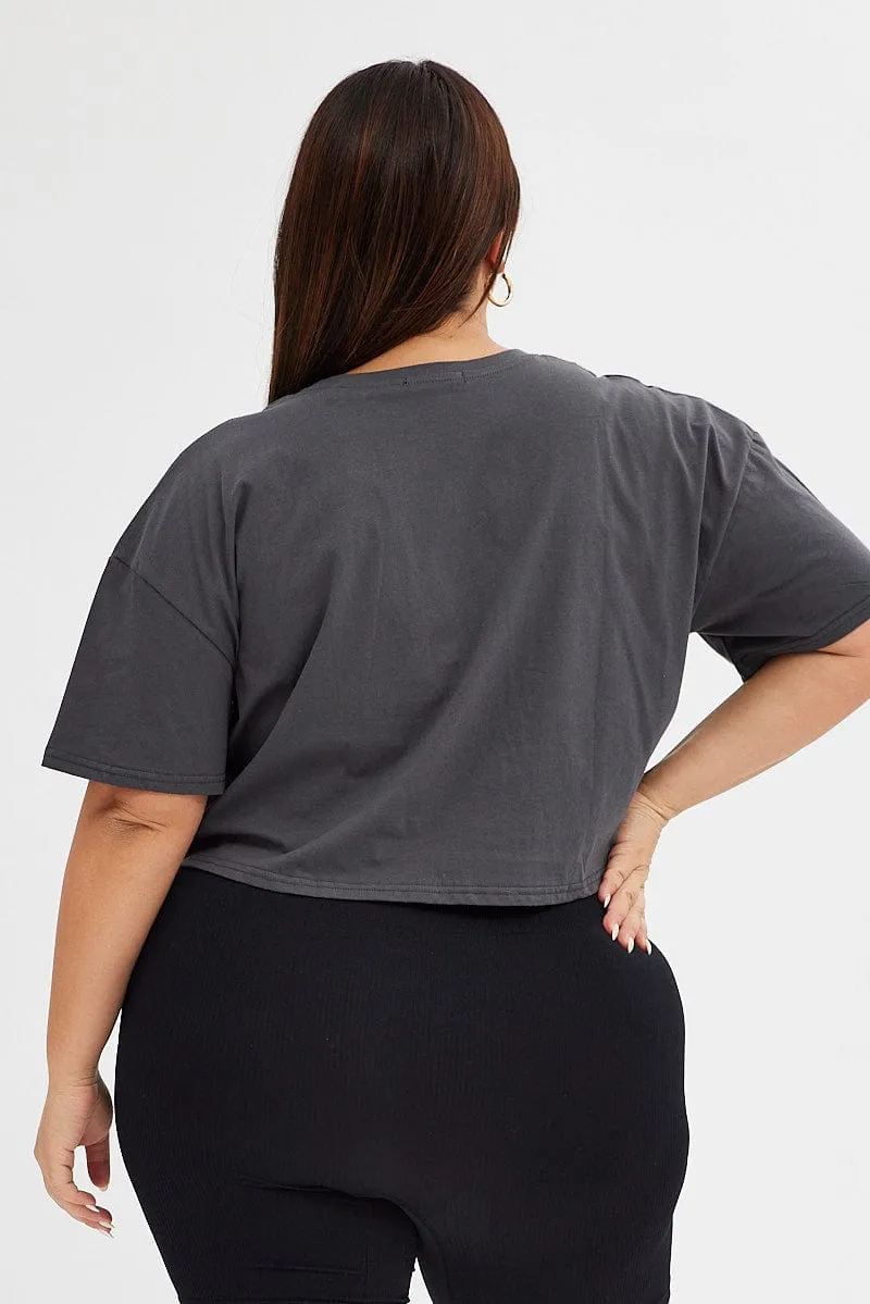 Comfortable apparel Grey Graphic T-shirt Super Crop Free Soul Eagle