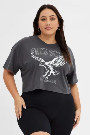 Cozy Vibe Classic Vibes Grey Graphic T-shirt Super Crop Free Soul Eagle