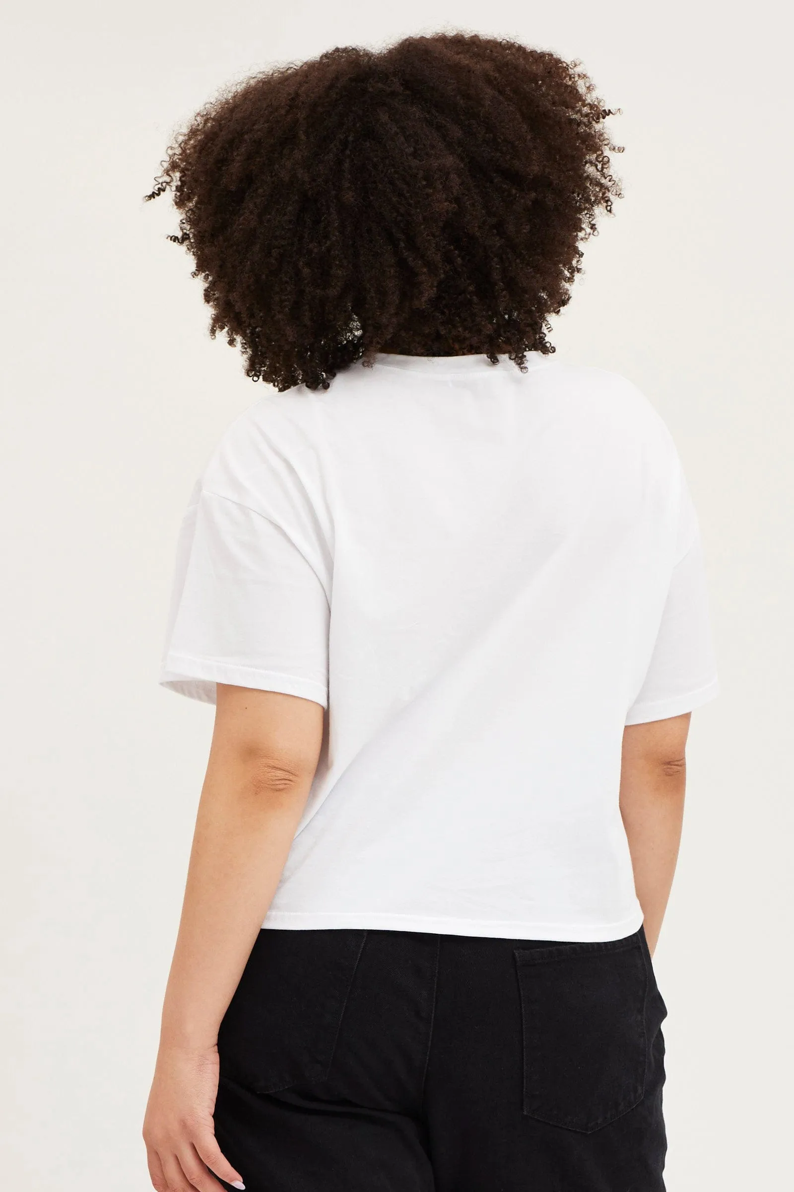 White Short Sleeve Motorcycle Semi Crop Printed T-shirt Casual Vibe Wear