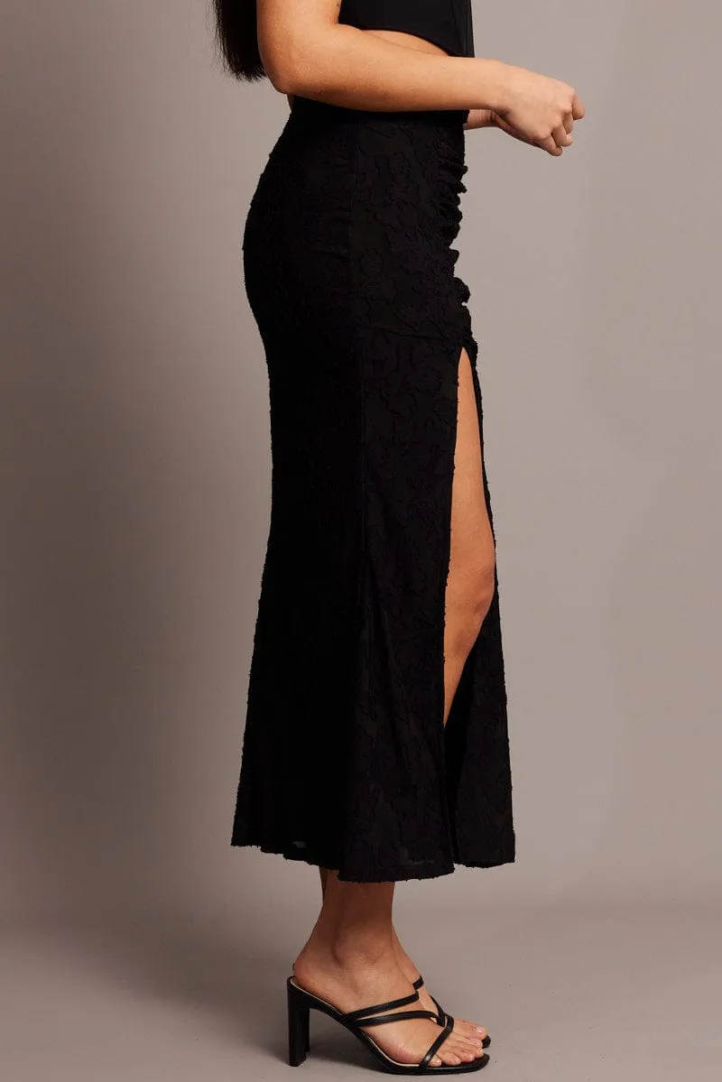 casual finish Senior Style Black Midi Skirt Side Split Burnout
