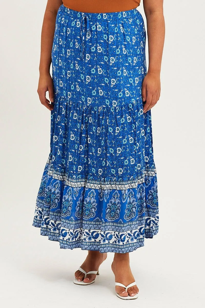 Boho Print Tiered Maxi Skirt Relaxed Motion