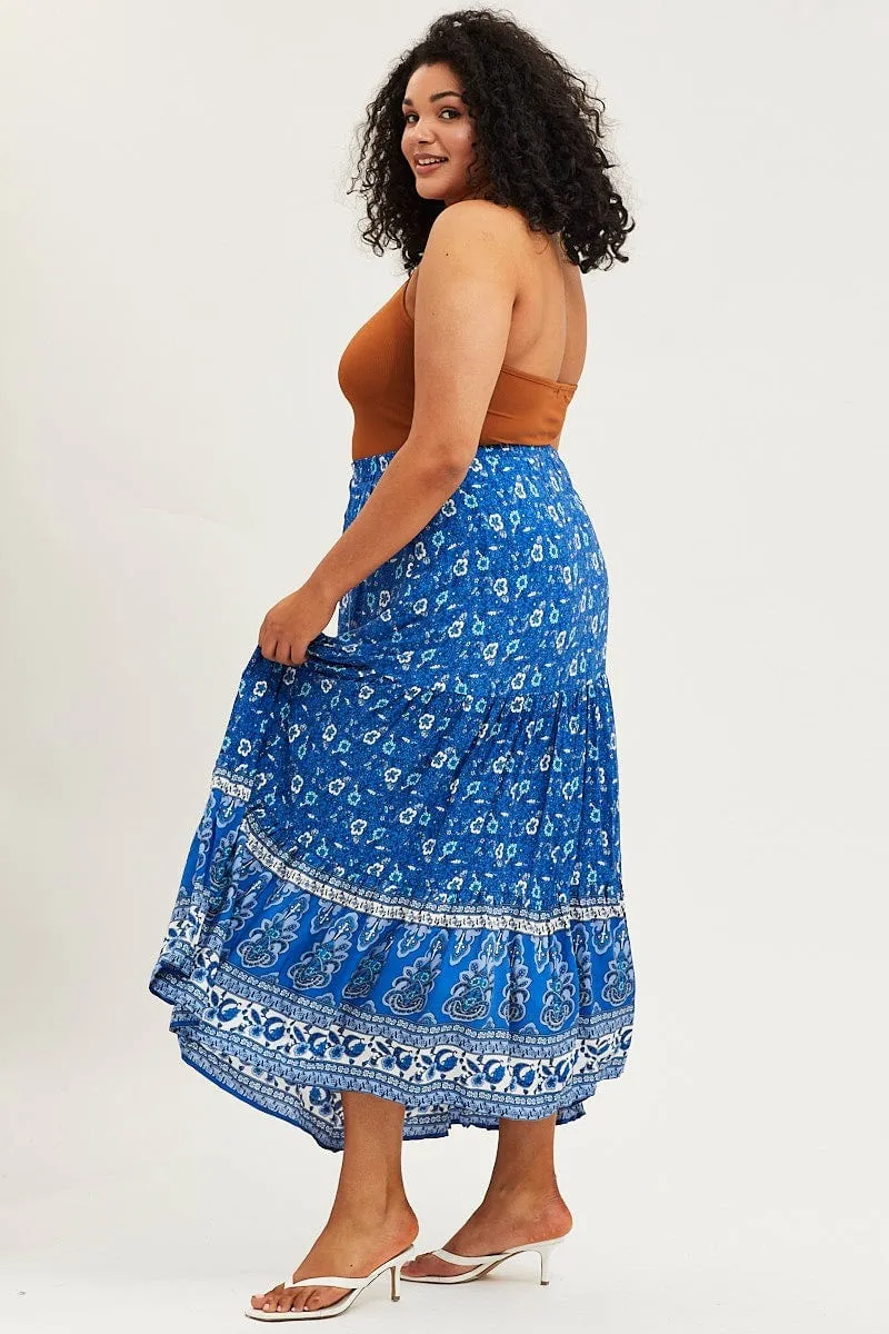 Cotton Rich Boho Print Tiered Maxi Skirt