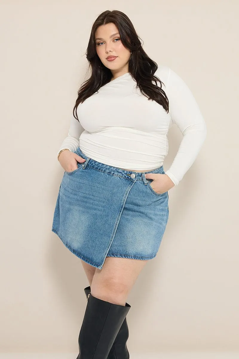 Autumn Stroll Luxury Feel Denim Asymmetric Denim Skirt