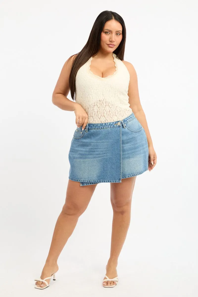 Denim Asymmetric Denim Skirt Adjustable Fastening Fall Favorite
