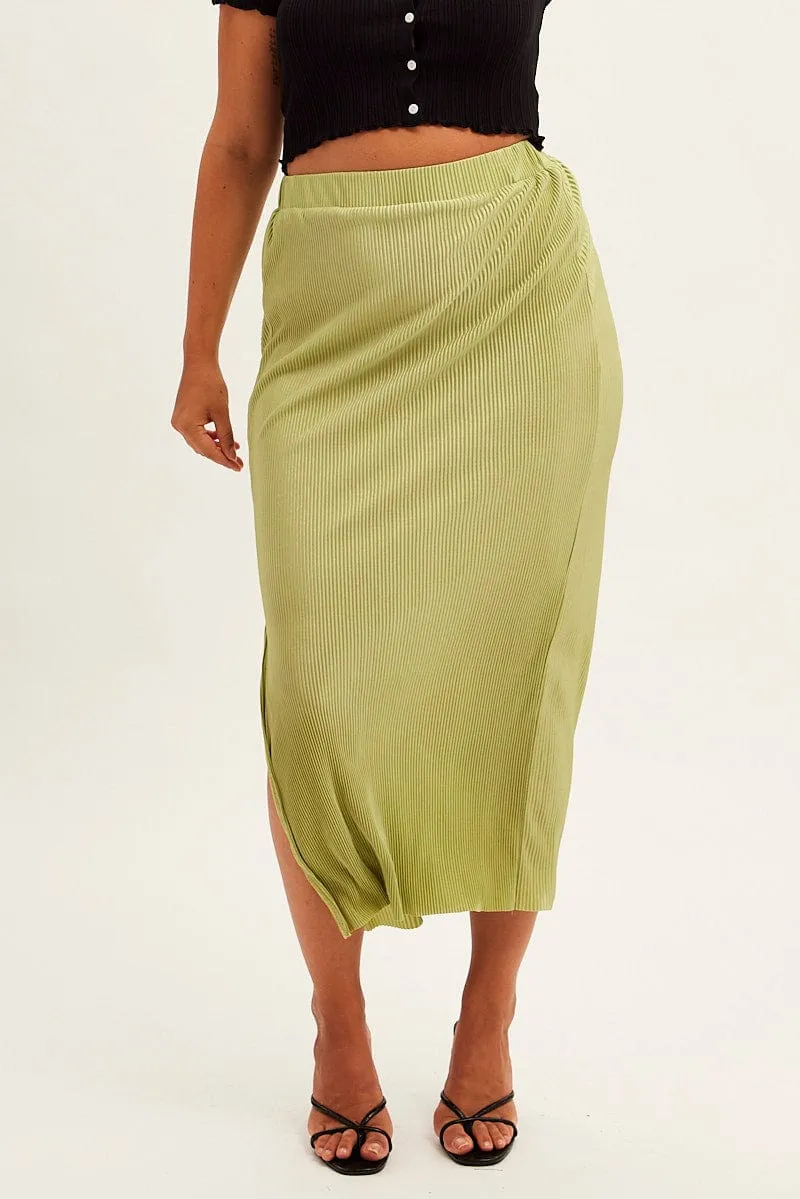 Green Midi Skirt Midi Split smooth zipper Refined Style