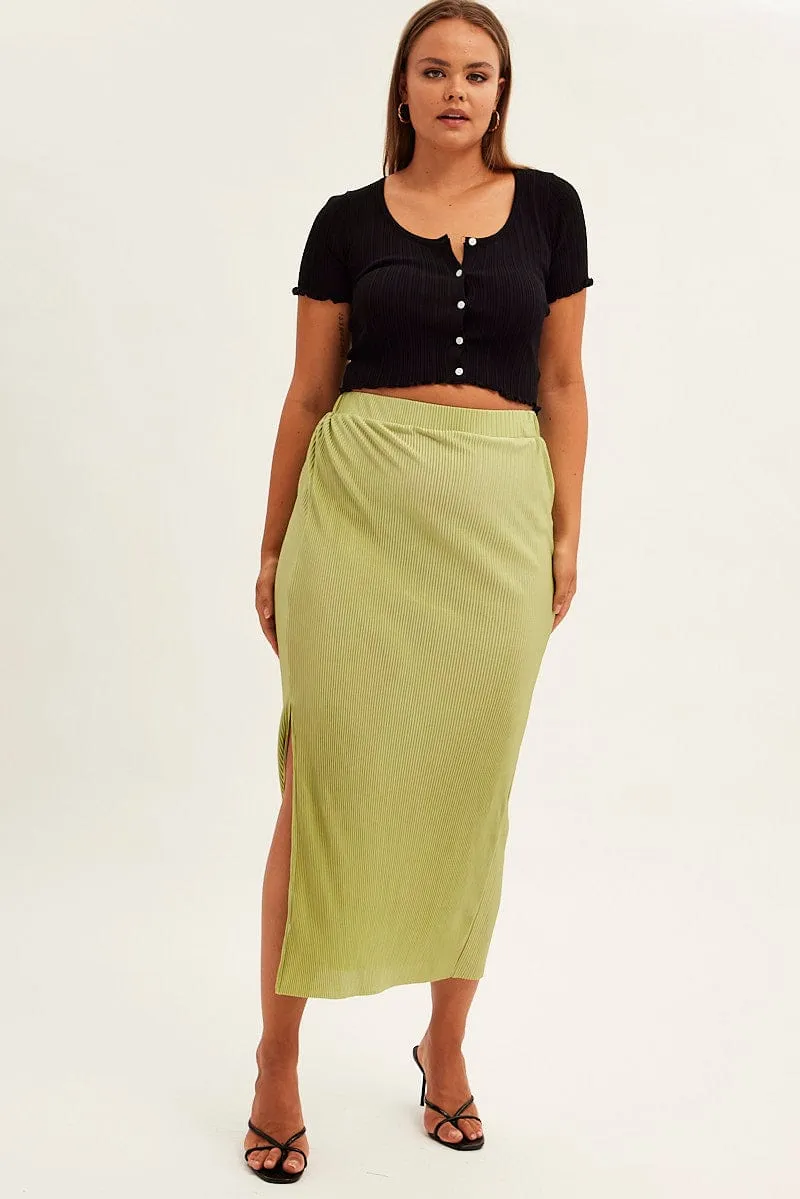 Green Midi Skirt Midi Split anti static