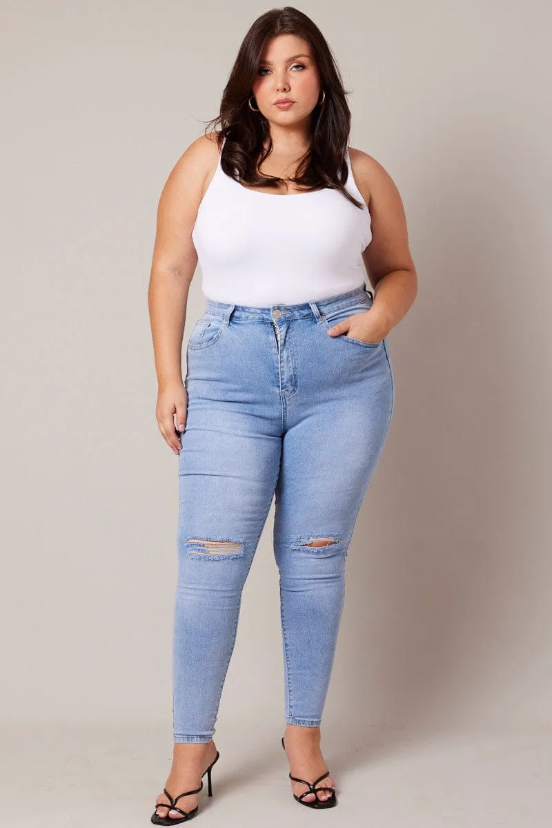 Life Ready Fresh Attire Denim Skinny Jeans High Rise Knee Slit