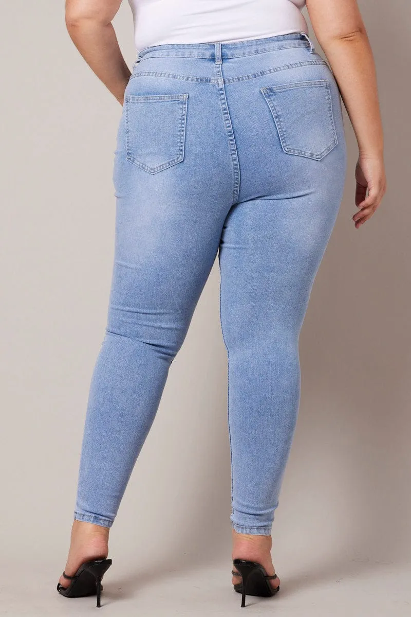 Neutral Style Denim Skinny Jeans High Rise Knee Slit