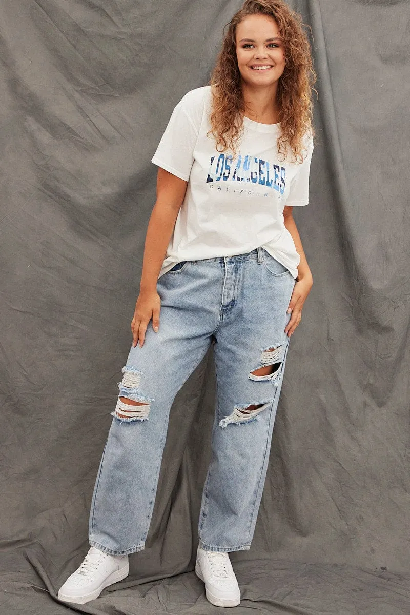 stain resistant coating White Graphic T-shirt Los Angeles Camo Cotton Crop