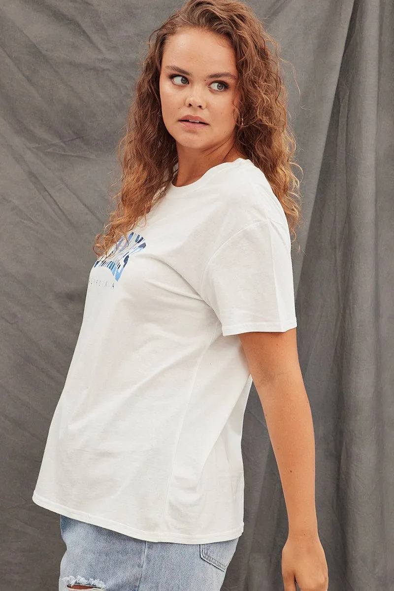 Seasonal Layer White Graphic T-shirt Los Angeles Camo Cotton Crop