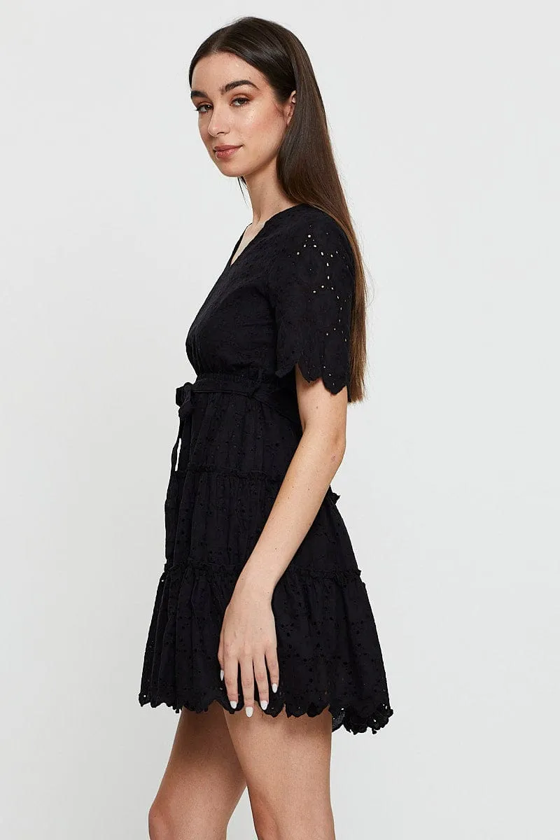 Bar Glow Black Mini Dress Short Sleeve