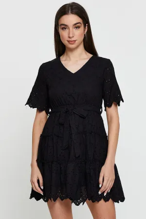 Black Mini Dress Short Sleeve Versatile Look