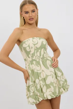 Heat Proof Green Abstract Bubble Mini Dress Strapless