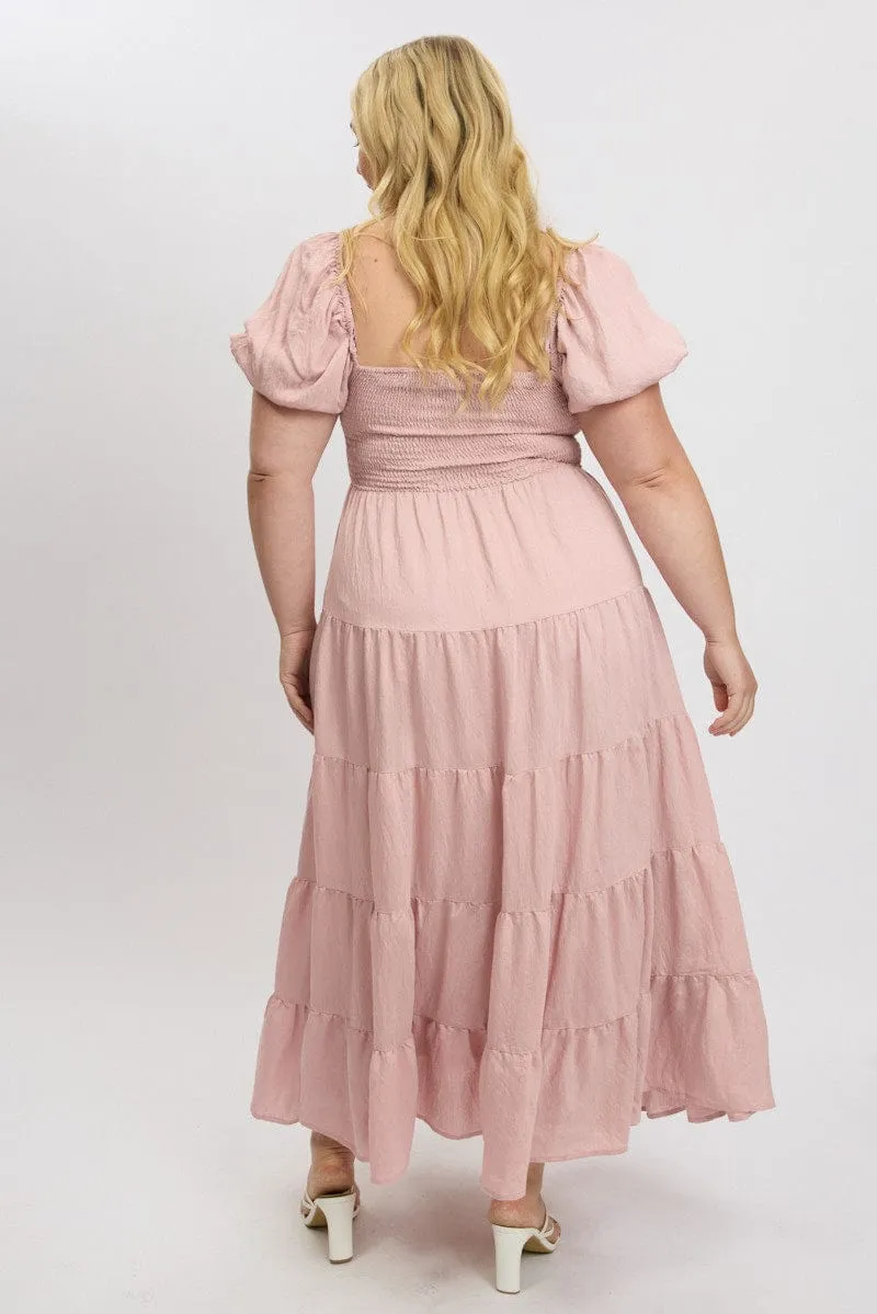 Candle Glow Pink Maxi Dress Short Sleeve Twist Front