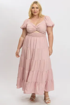Pink Maxi Dress Short Sleeve Twist Front Romantic Soul