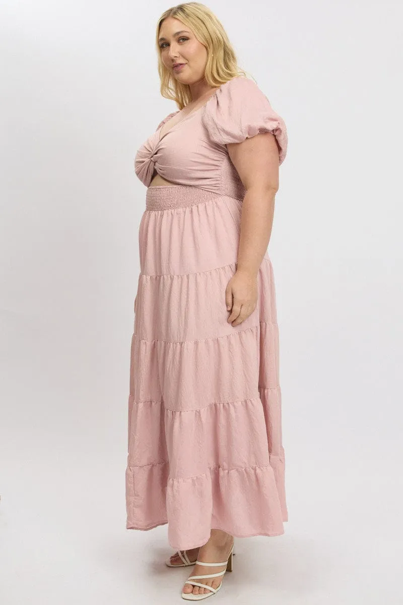 Casual Yet Chic Pink Maxi Dress Short Sleeve Twist Front