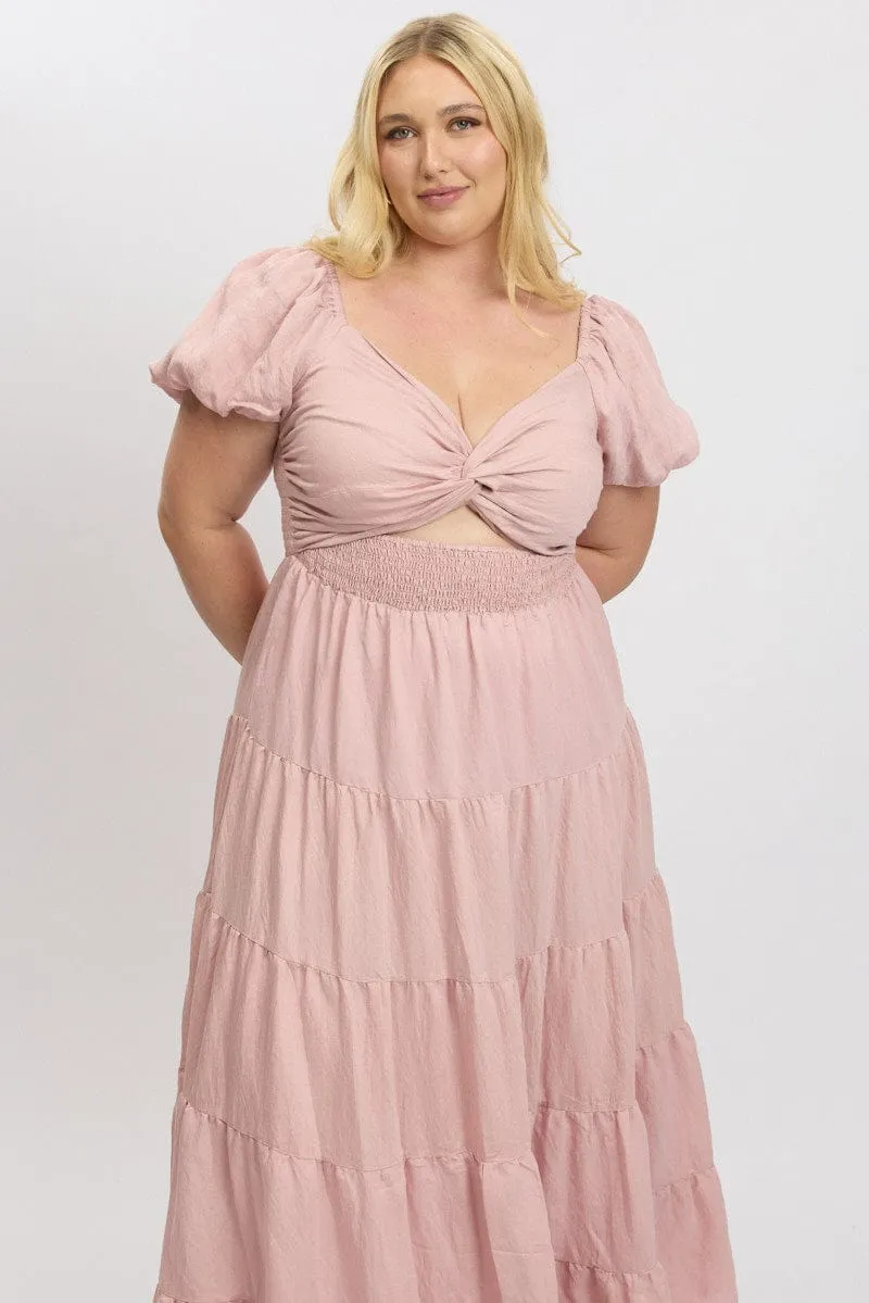 Stylish Silhouettes Chic Choices Pink Maxi Dress Short Sleeve Twist Front
