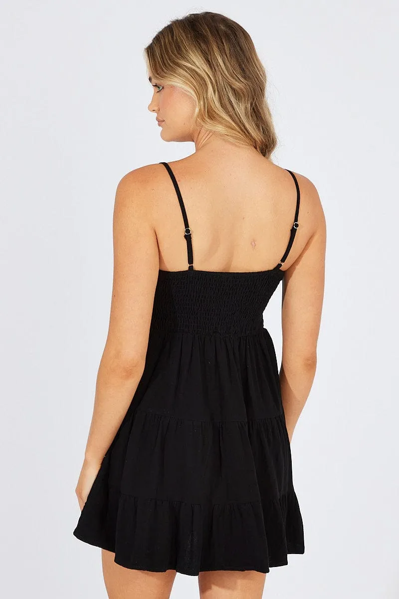 CompactPackability Rustic Ease Black Fit and Flare Dress Sleeveless Tiered