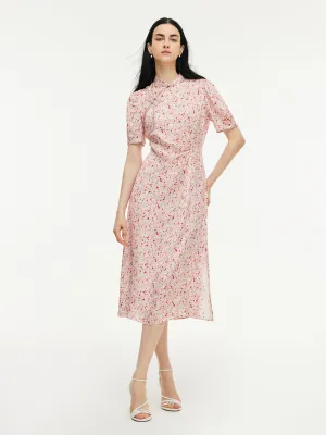 Floral Print Side Twist Women Qipao Midi Dress Comfortable Wardrobe Daily Comfort