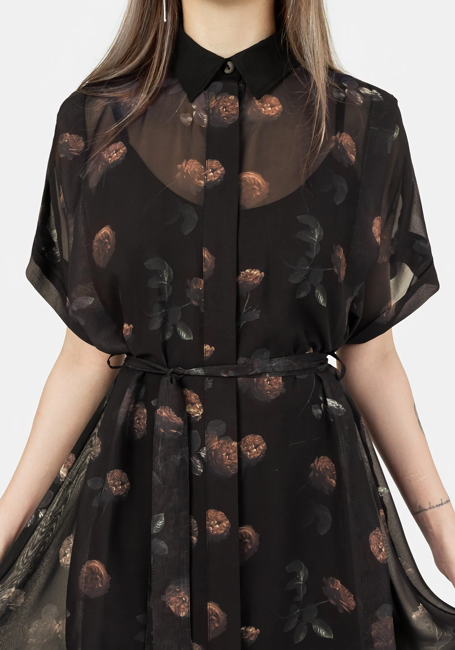 Monica Floral Chiffon Midi Shirt Dress Artistic Vibe Stylish Silhouettes