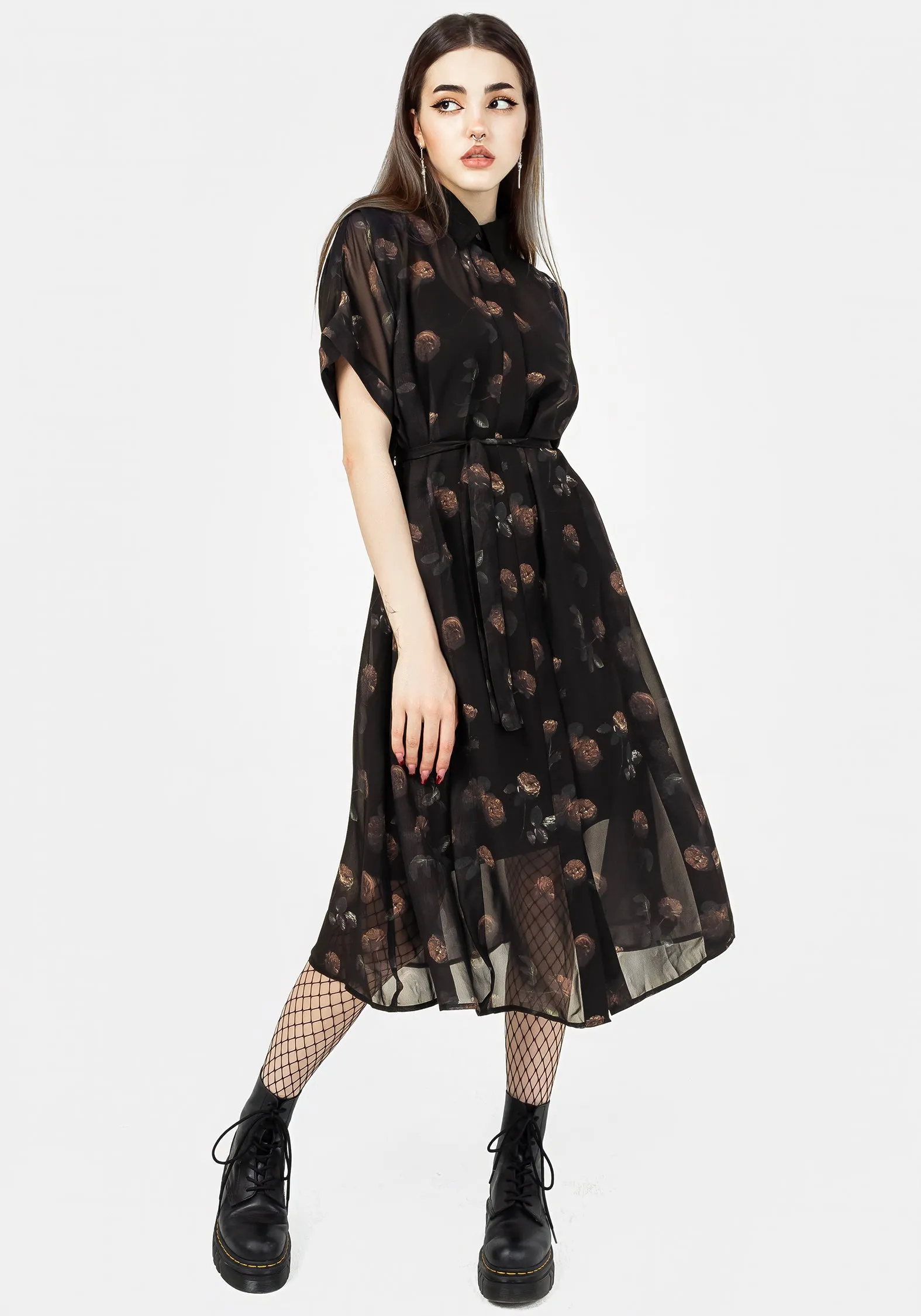 Body Loving Alley View Monica Floral Chiffon Midi Shirt Dress
