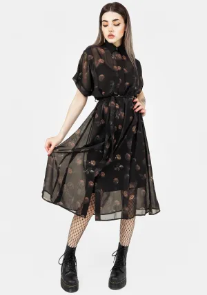 Wrinkle Resistant Perfect Shape Monica Floral Chiffon Midi Shirt Dress