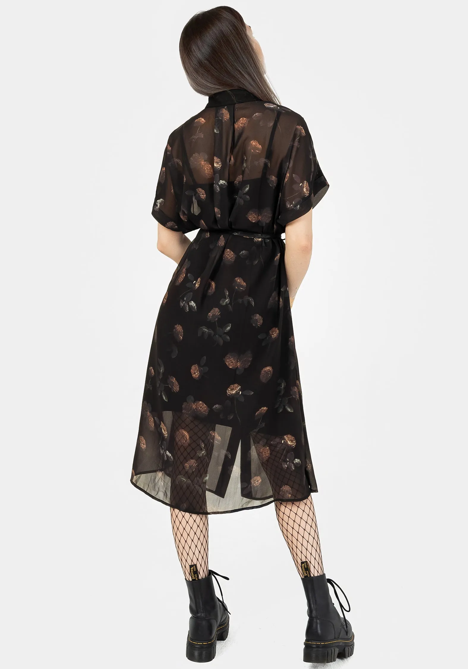 Monica Floral Chiffon Midi Shirt Dress Office Wear Modern Appeal