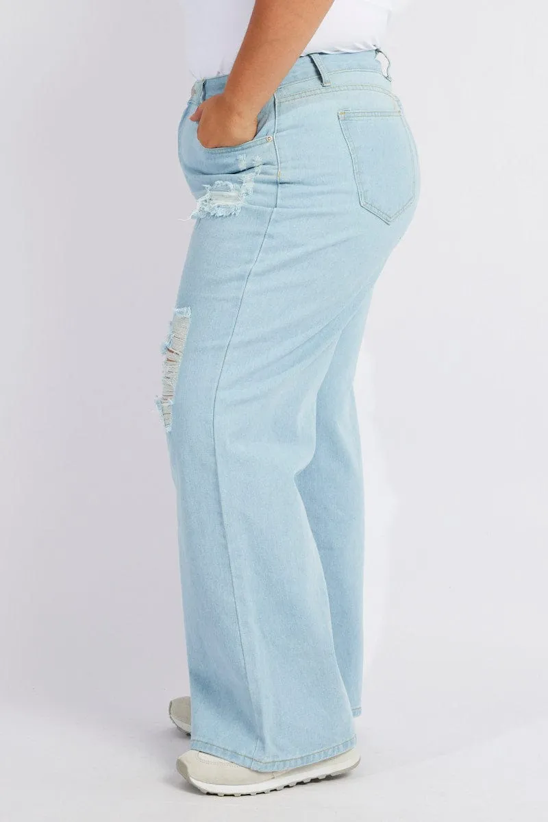 Denim Wide Leg Jeans High Rise Clean Fit Outdoor Casual