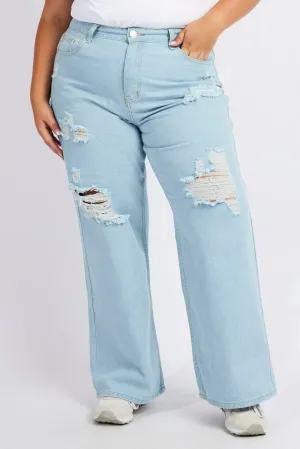 Denim Wide Leg Jeans High Rise Smart Casual Neutral