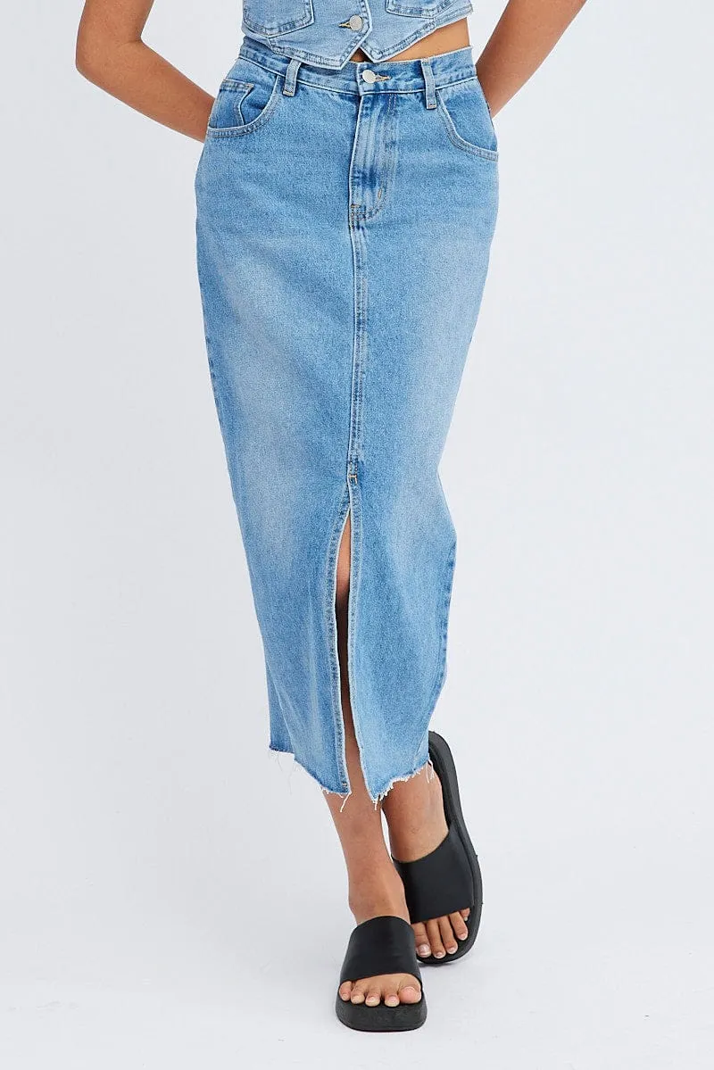 Minimalist Layering premium fabric Denim Skirt Midi High Rise