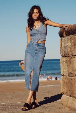 Lightwear Look Denim Skirt Midi High Rise