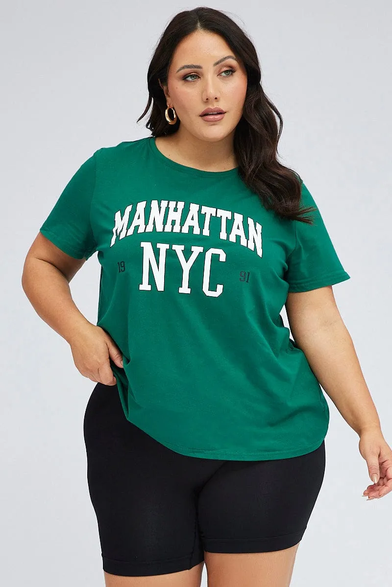 Crew neck classic Relaxed Outfit Green Graphic T-shirt Short Sleeve Crew Neck
