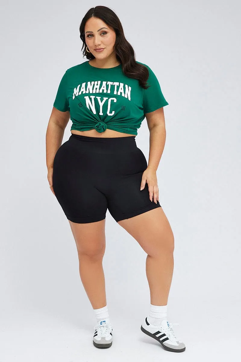 Yoga class Comfortable Layering Green Graphic T-shirt Short Sleeve Crew Neck