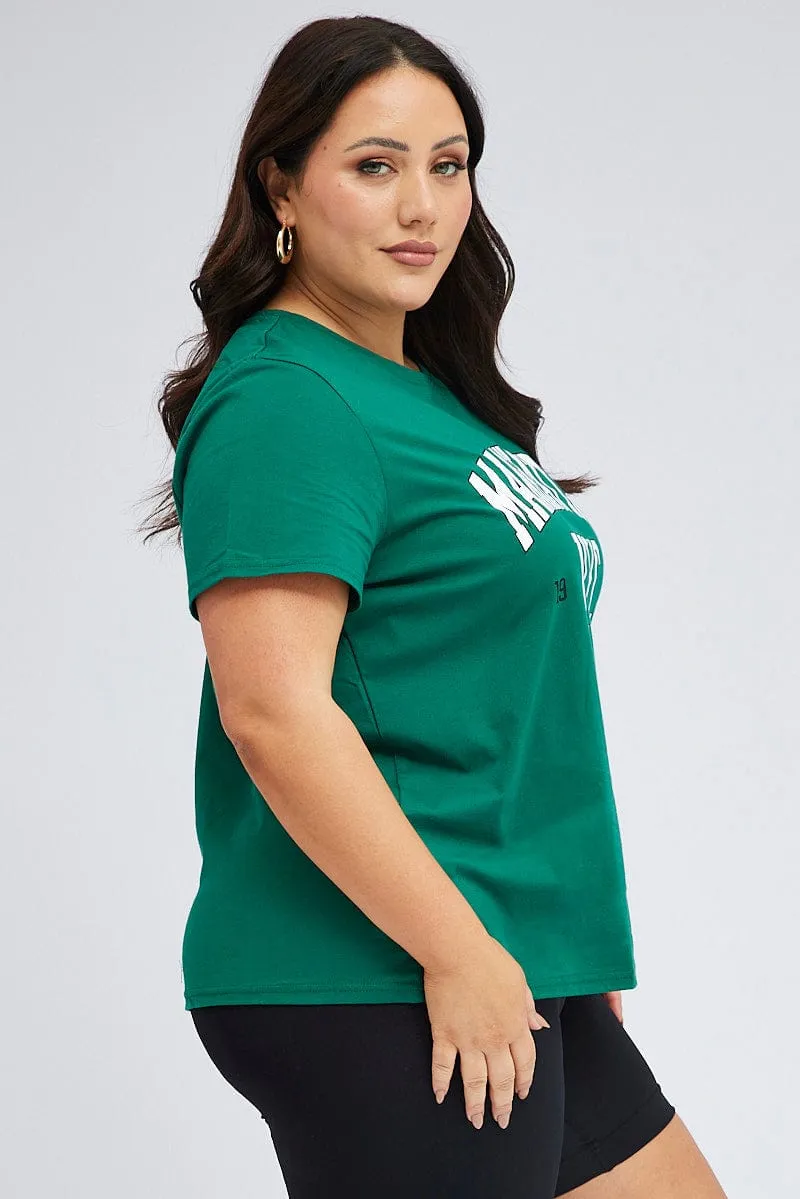 Green Graphic T-shirt Short Sleeve Crew Neck Travel Light Non Irritating Collar