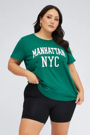 Green Graphic T-shirt Short Sleeve Crew Neck Lightweight Fashion