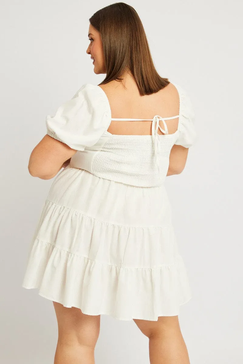 Charming Prints Light and comfy mini White Puff Sleeve Mini Dress Sweetheart Neck