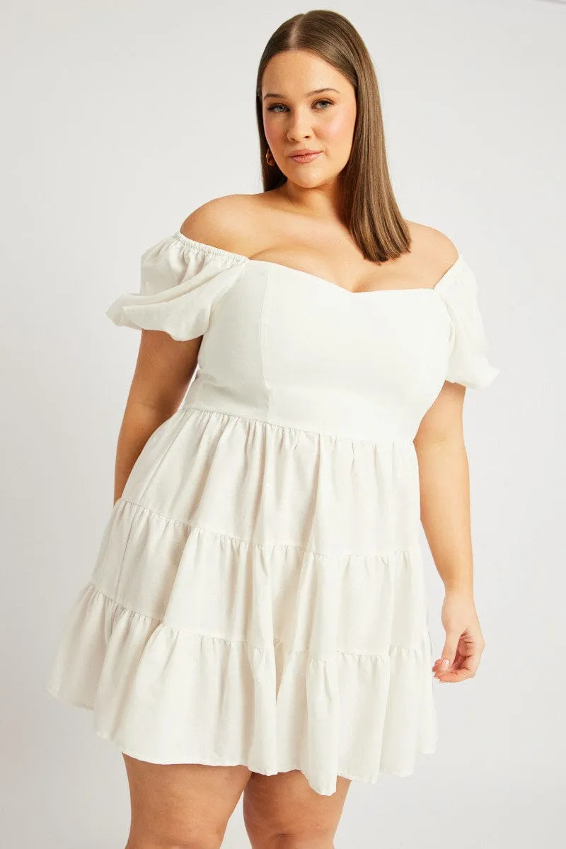 White Puff Sleeve Mini Dress Sweetheart Neck Scene Beat