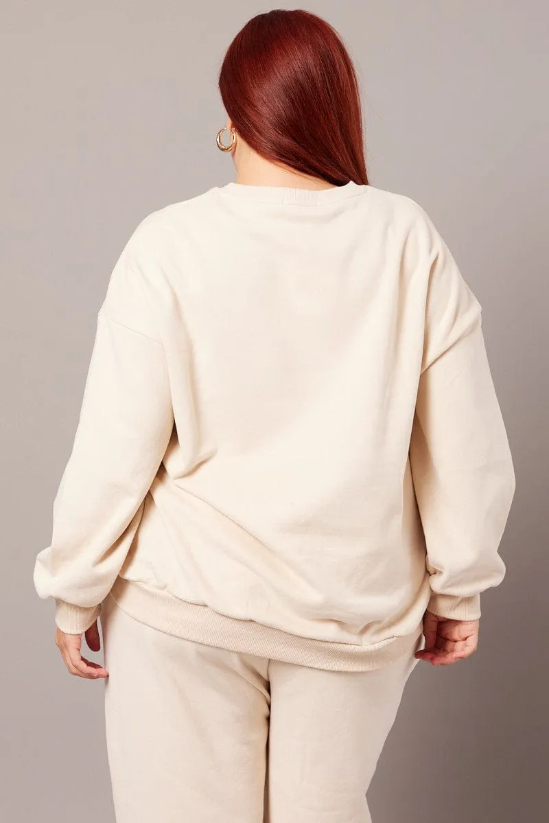Beige Oversized Sweater Long Sleeve Crew Neck product swimming suitability Warm Fashion