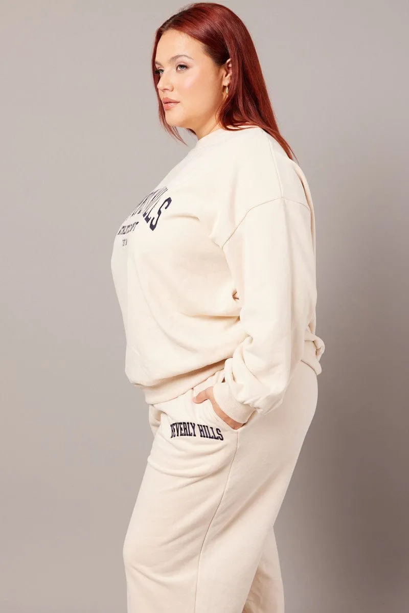 product combo Beige Oversized Sweater Long Sleeve Crew Neck