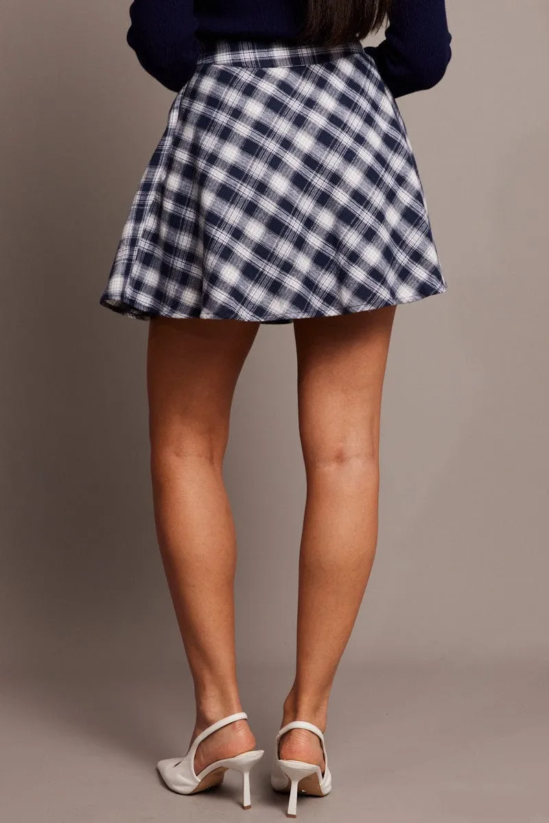 Blue Check Skater Skirt Mini Design Detail Easy Vibe