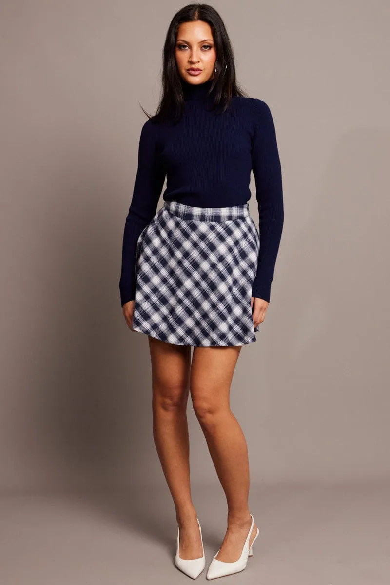 Blue Check Skater Skirt Mini Light Mood Sustainable