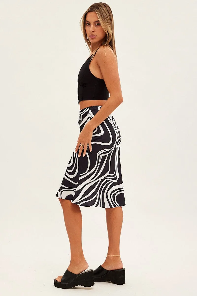 Brown Abstract Abstract Midi Skirt Tapered Cut