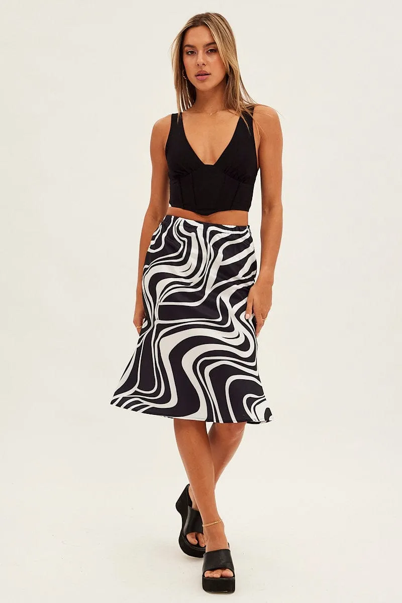 Brown Abstract Abstract Midi Skirt Hand Stitched Vibe Ready